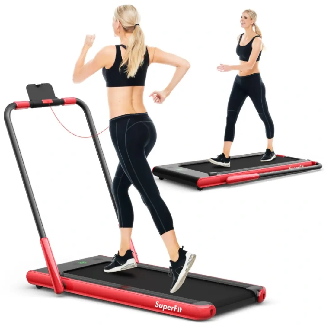 Red 2-in-1 Folding Walking Pad Treadmill with Remote Control and LED Display