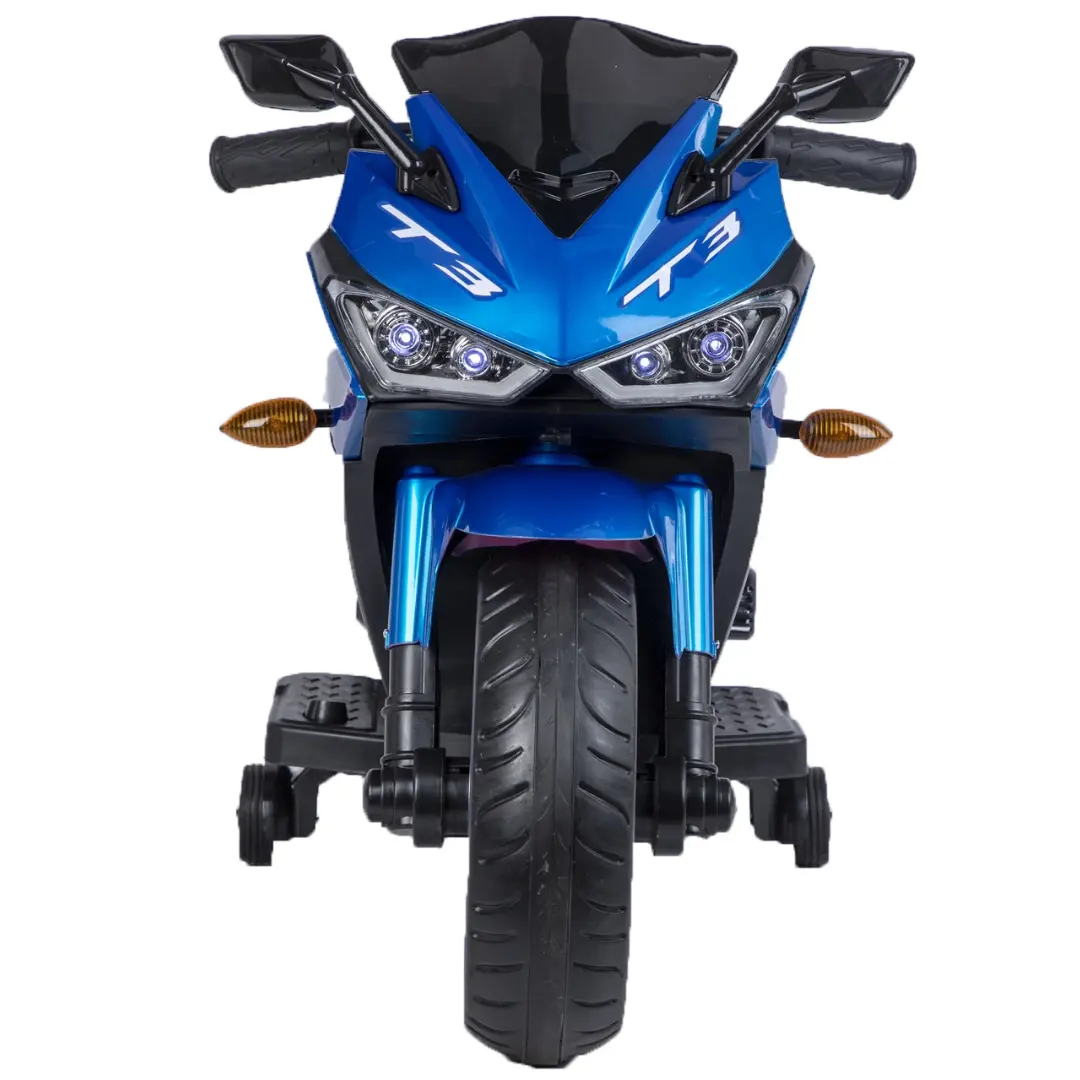 12V Blue Motorcycle For Kids 3 To 6 Years With Training Wheels