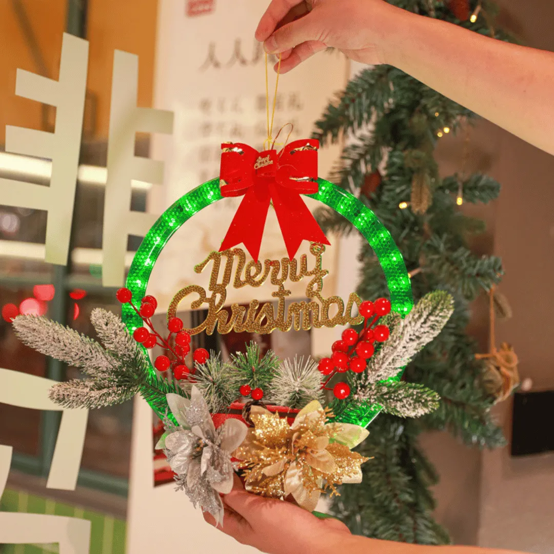 🎅30CM Luminous Christmas Garland – LED Door Hanging Holiday Decoration🎄