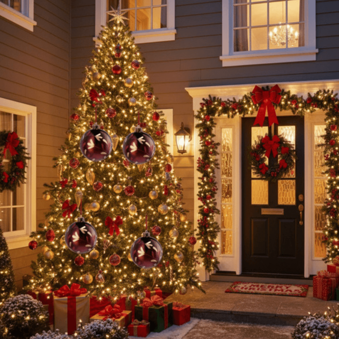 🎅4PCS Christmas Glass Ball Ornaments Set Shiny Red Hanging Xmas Tree Decorations for Holiday & Party Decor🎄