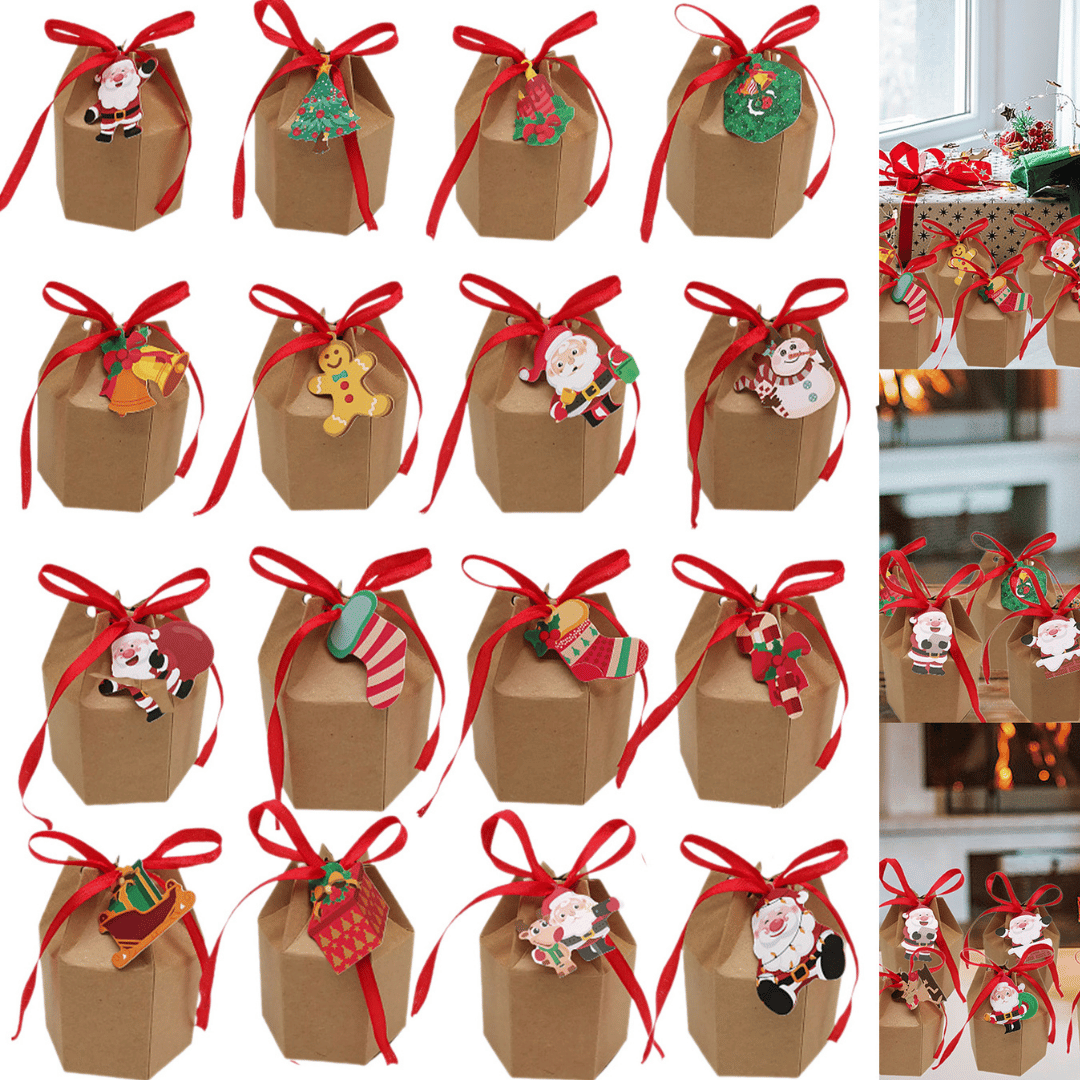 🎅24PCS Christmas Gift Boxes Kraft Paper Treat Boxes for Candy, Favors & Holiday Wrapping 🎀