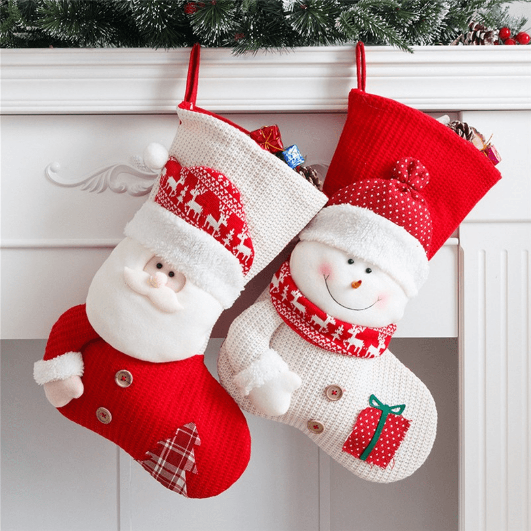 🎅Large Red & White Knitted Christmas Stocking Santa Claus Fireplace Decor | Holiday Gift Bag & Candy Holder🧦