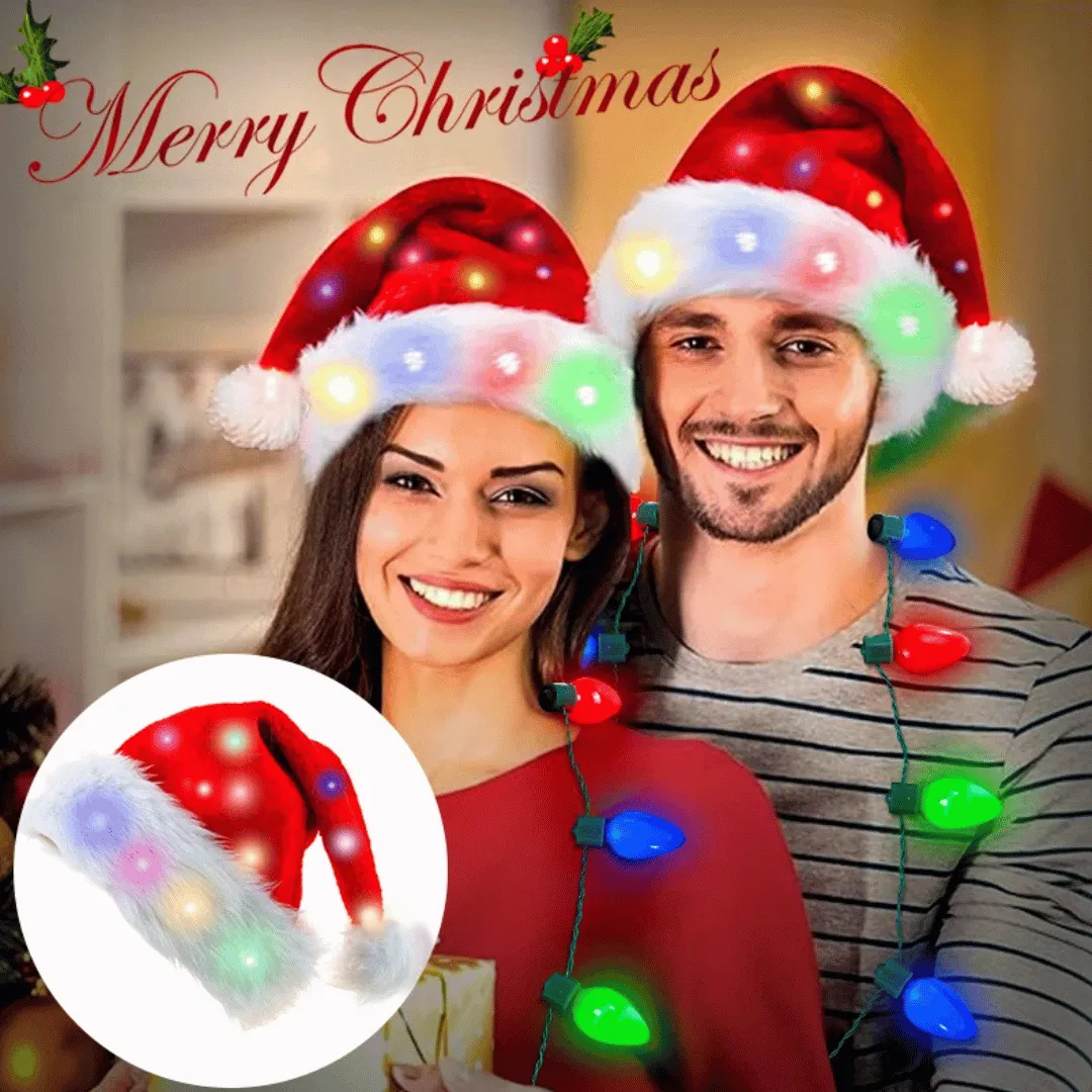 🎅LED Luminous Santa Hat – Plush Christmas Hat for Kids & Adults, Festive Holiday Glow Cap🎄