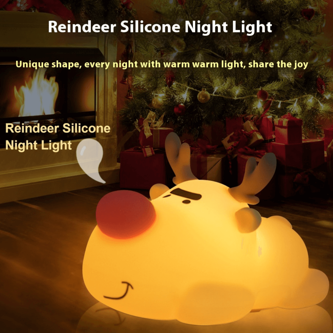 🦌Silicone Reindeer Night Lamp Rechargeable Warm White LED | Cute Nordic Bedside Light for Kids & Home Décor💡