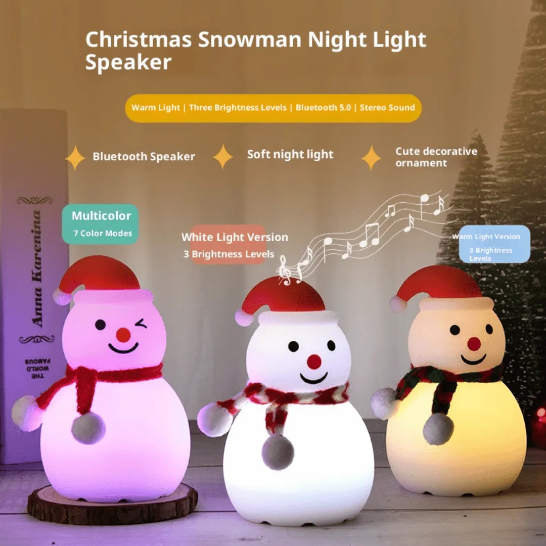⛄Christmas Snowman Silicone Night Light with Bluetooth Audio – Adjustable LED Small Lamp❄️