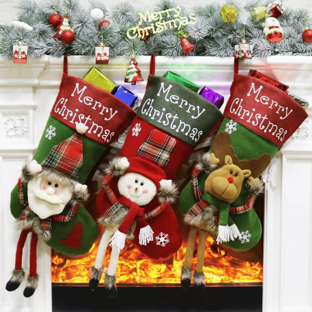 🎅2025 New Year Christmas Big Stockings Set – 3D Plush Holiday Sock Décor🎄