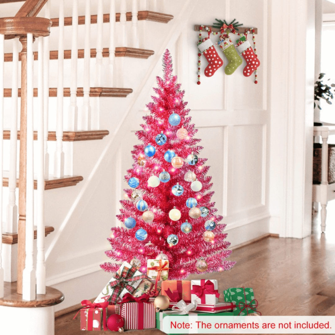 🎅4FT Red Artificial Christmas Tree Pre-Lit with 50 UL Lights & 112 Branch Tips | Mini Holiday & Party Xmas Tree🎄❤️