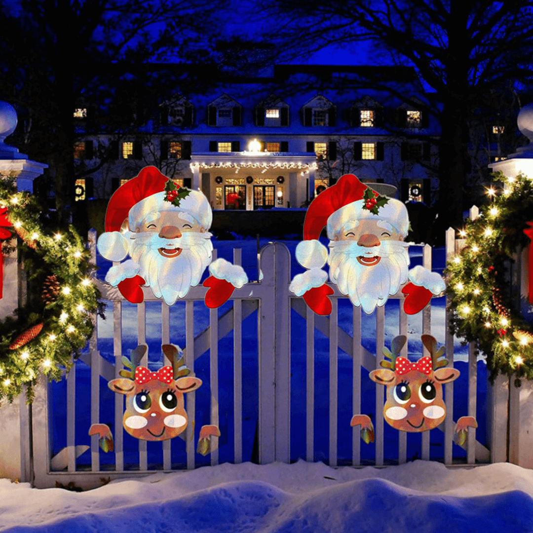 🎅Christmas Fence Peeker Decoration Peeking Santa & Elk Yard Sign | Outdoor Holiday Garden Fence Ornament🦌