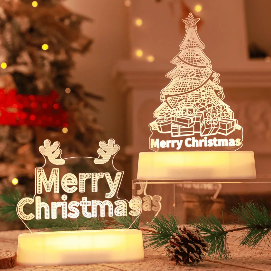 🎅3D Acrylic Christmas LED Night Lamp Festive Decorative Light for Kids, Home & Holiday Gifting