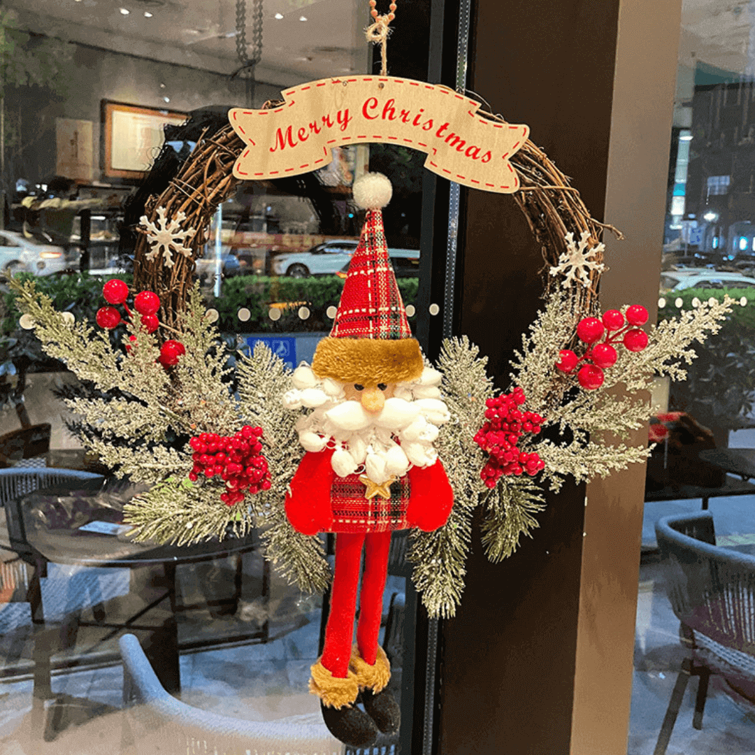 🎅Old Man Snowman & Elk Vine Ring Christmas Decoration Wooden Rattan Hanging Pendant for Holiday Home Décor❄️