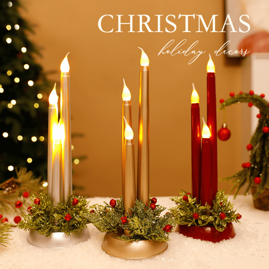 🎅LED Electronic Christmas Candle Flameless Holiday Décor Light | Gold, Silver & Red Festive Candle Decoration🕯️