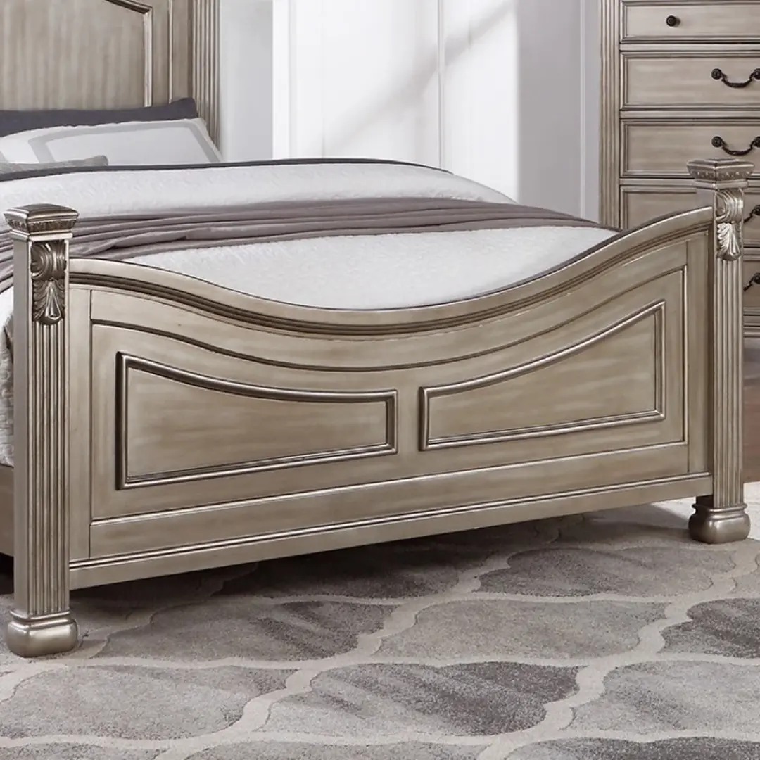 King Size Antique Silver 1pc California Bed Unique Design Formal Traditional Headboard Footboard Bedframe