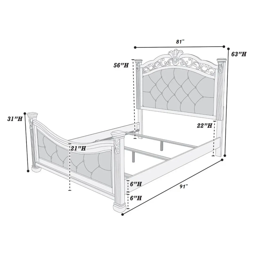 King Size Antique Silver 1pc California Bed Unique Design Formal Traditional Headboard Footboard Bedframe