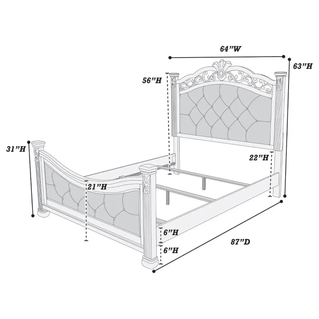 Queen Size Antique Silver 1pc California Bed Unique Design Formal Traditional Headboard Footboard Bedframe