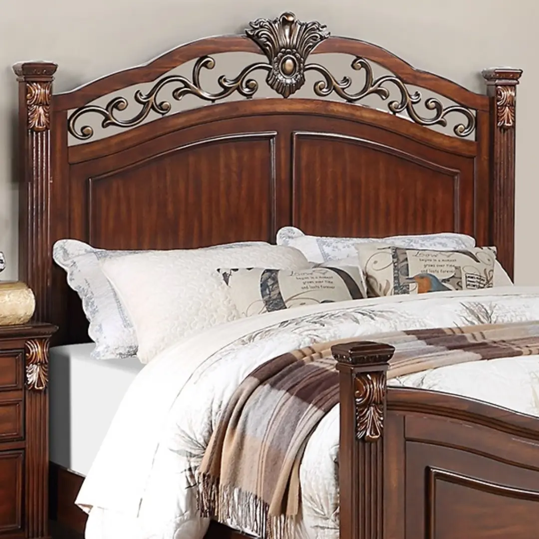 Queen Size Dark Cherry 1pc California Bed Unique Design Formal Traditional Headboard Footboard Bedframe