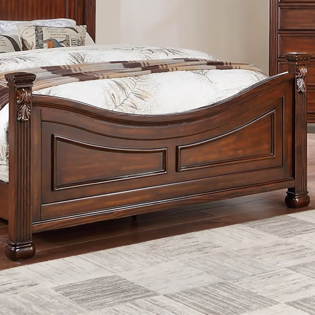 Queen Size Dark Cherry 1pc California Bed Unique Design Formal Traditional Headboard Footboard Bedframe