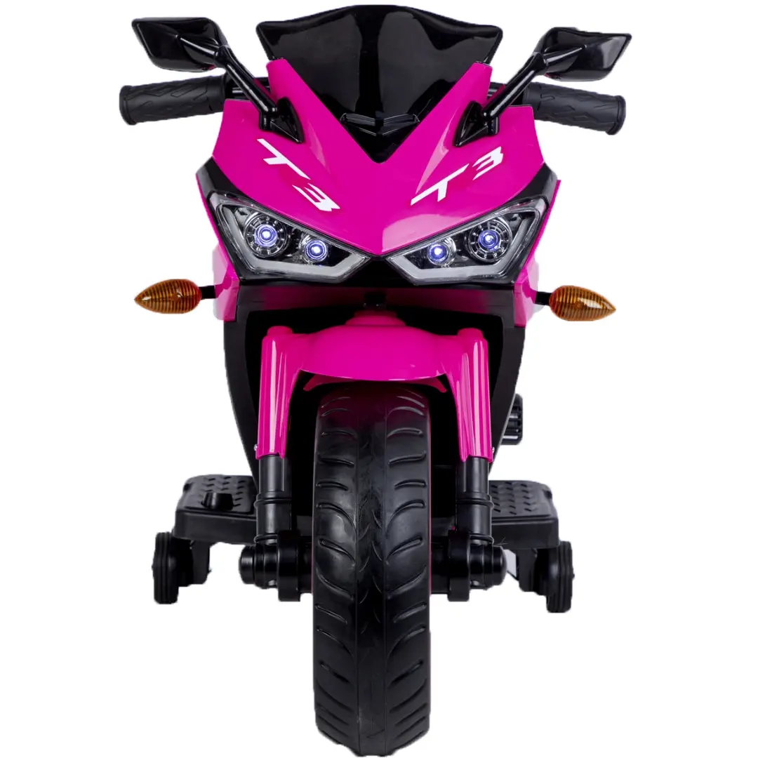 12V Pink Motorcycle for Kids 3 to 6 Years With Training Wheels