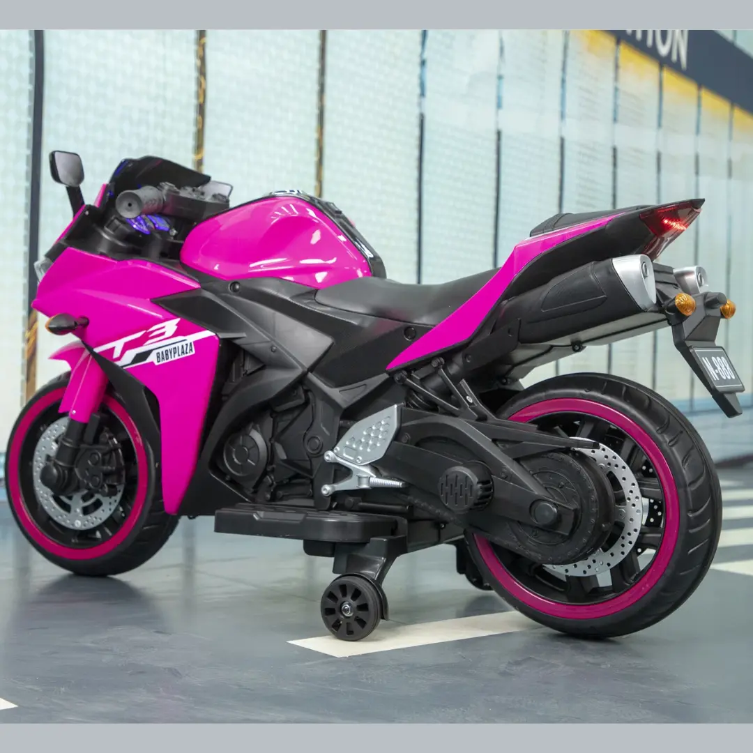 12V Pink Motorcycle for Kids 3 to 6 Years With Training Wheels