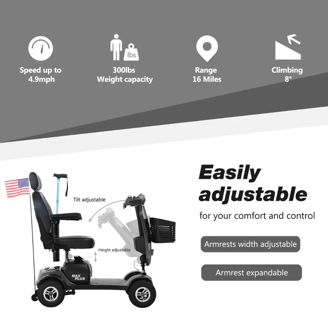 MAX PLUS GRAY Four Wheel Outdoor Compact Mobility Scooter