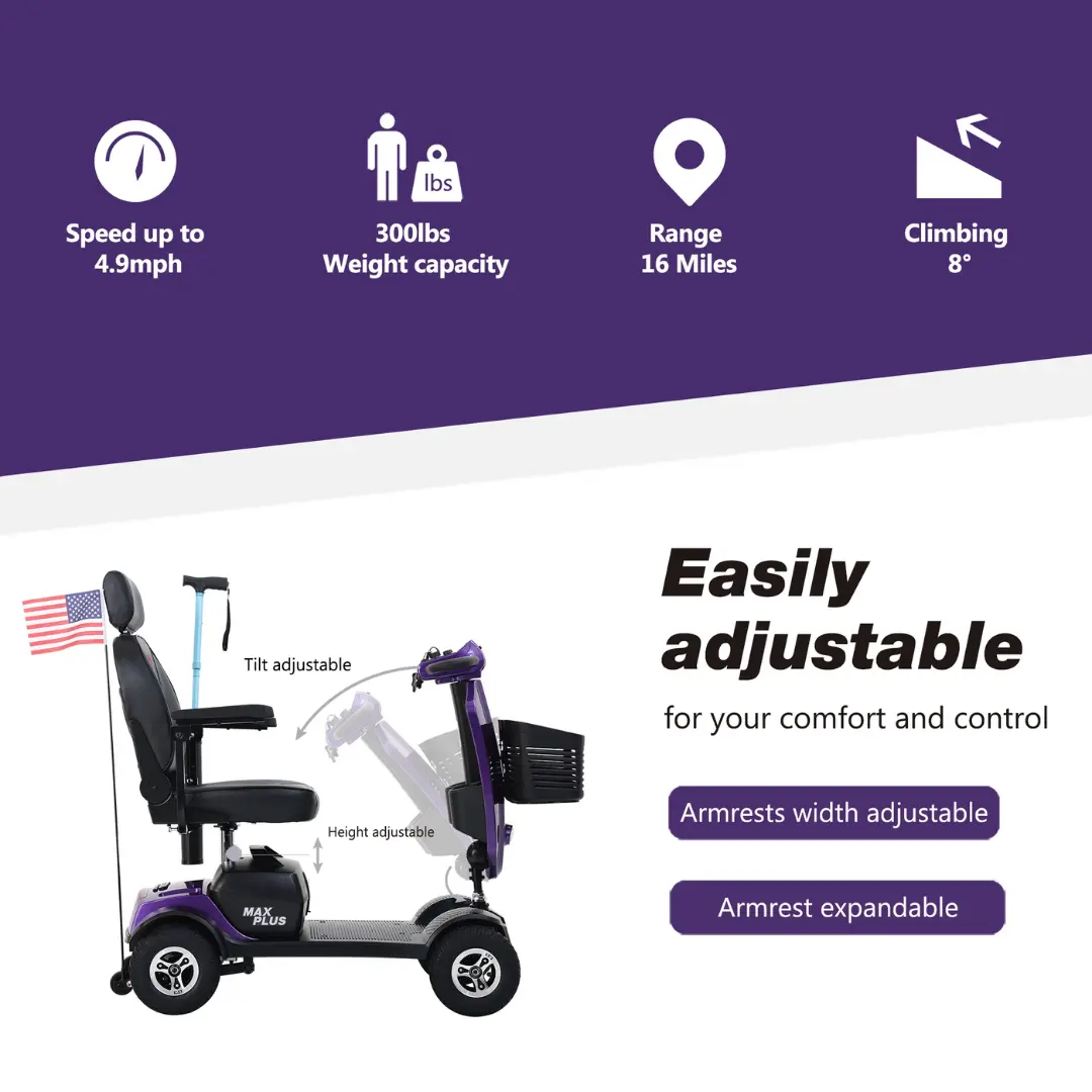 MAX PLUS PURPLE Four Wheel Outdoor Compact Mobility Scooter