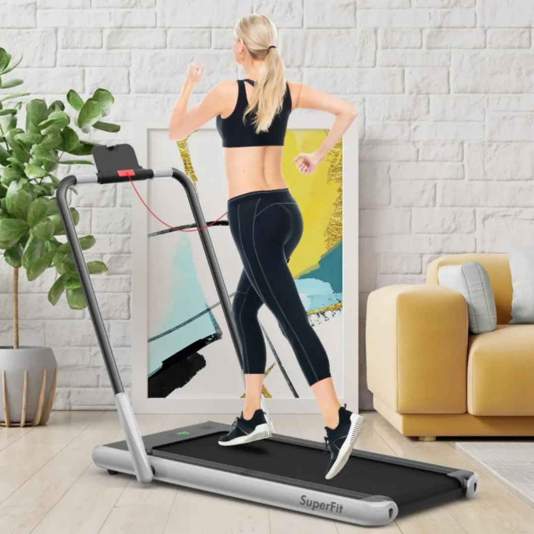 Silver 2-in-1 Folding Walking Pad Treadmill with Remote Control and LED Display